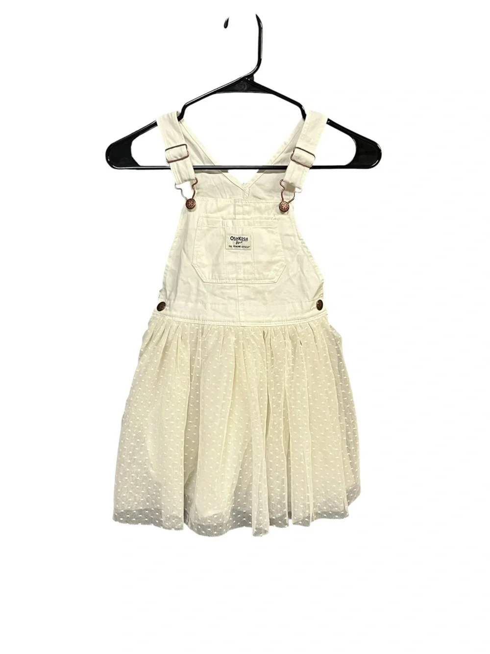 OshKosh B’gosh 5T Ivory Swiss Dot Tulle Overall Dress Cottagecore Coquette